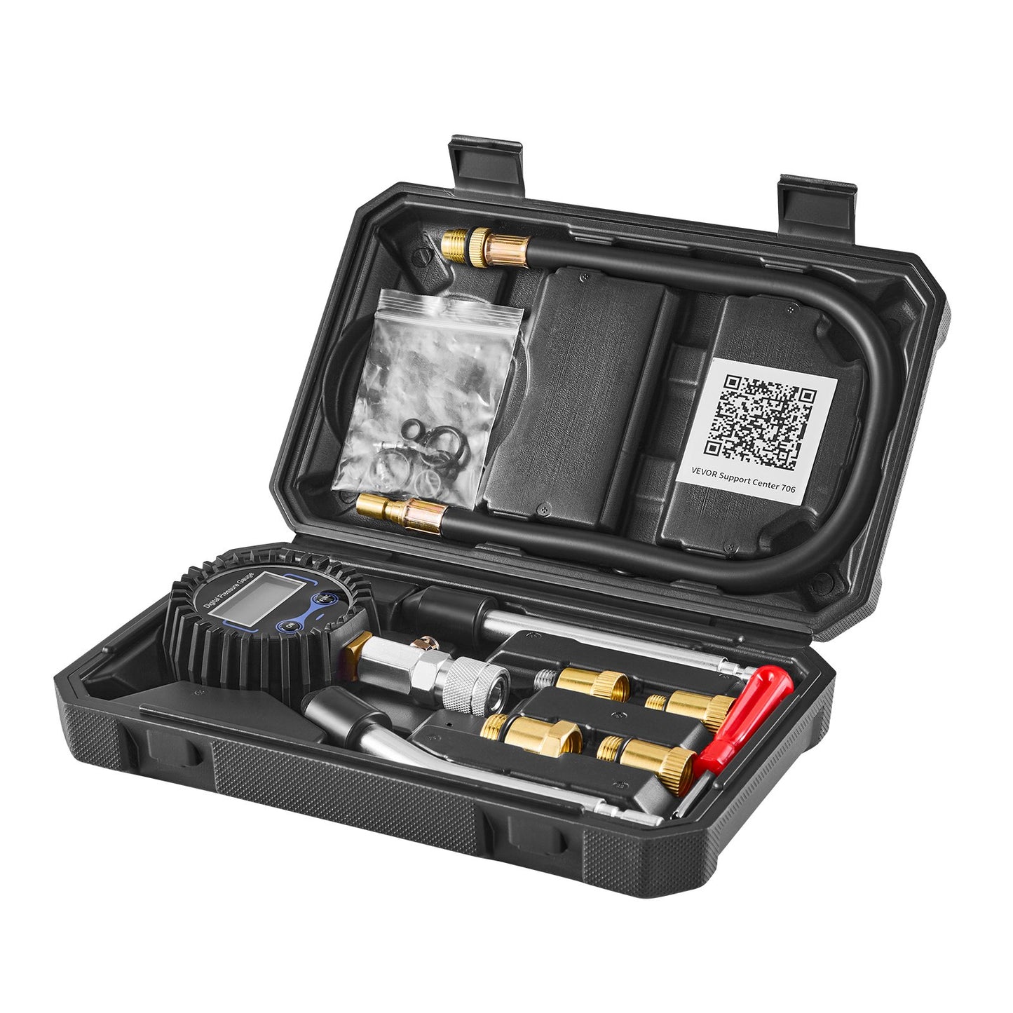 Engine Cylinder Compression Tester Kit, Pressure Gauge Range of 10-200 PSI, Compression Tester Kit with 4 Adapters, Straight & Angled Extended Metal Tubes for Automotive Cars and Motorcycles