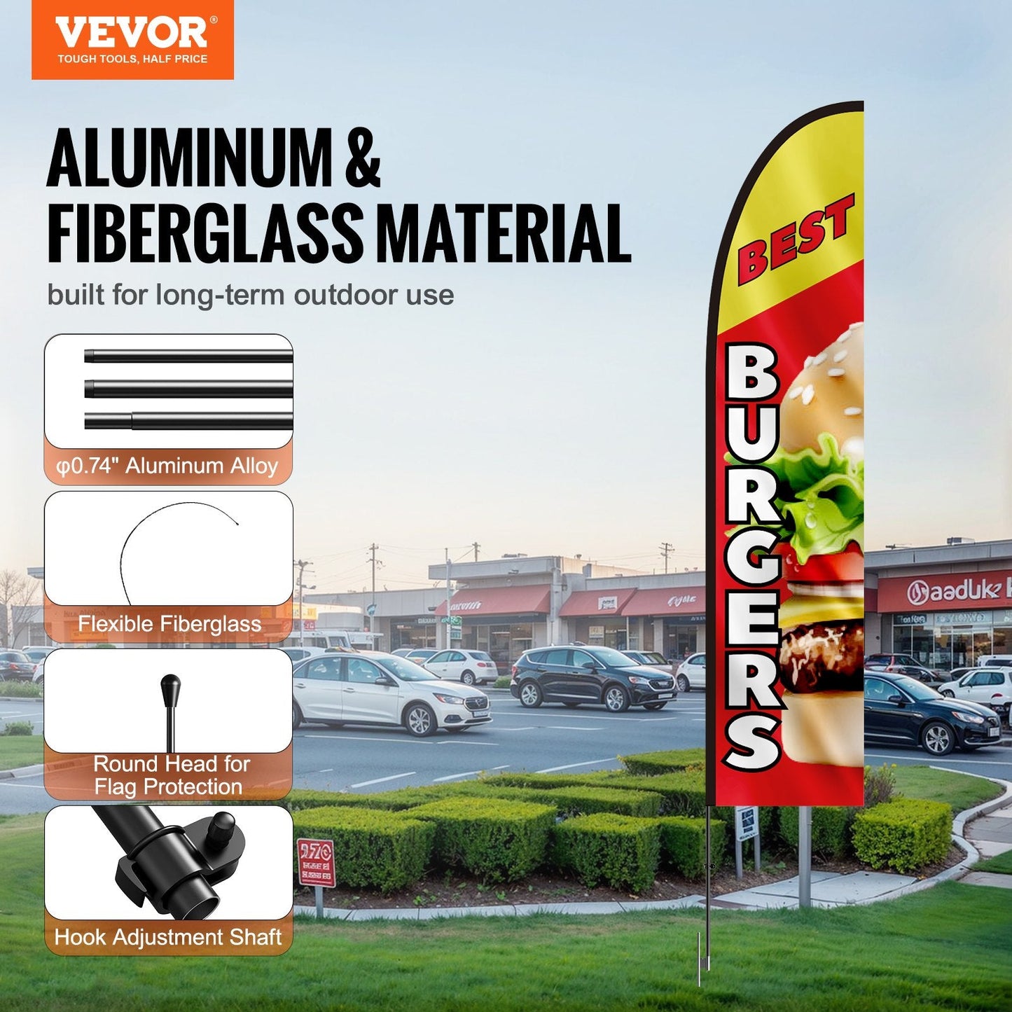 Burger Restaurant Advertising Feather Flag Kit with 4.9 Meter Poles, Easy Setup