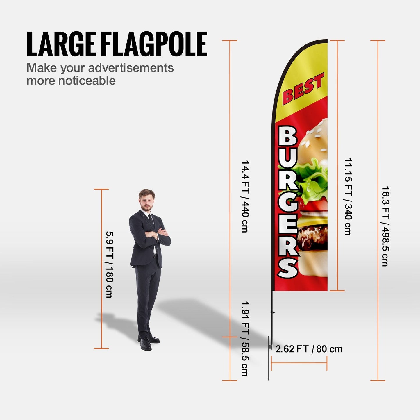 Burger Restaurant Advertising Feather Flag Kit with 4.9 Meter Poles, Easy Setup