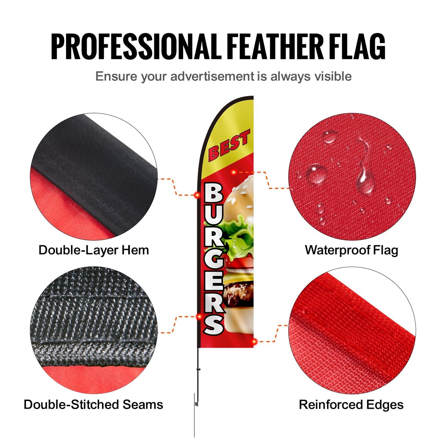 Burger Restaurant Advertising Feather Flag Kit with 4.9 Meter Poles, Easy Setup