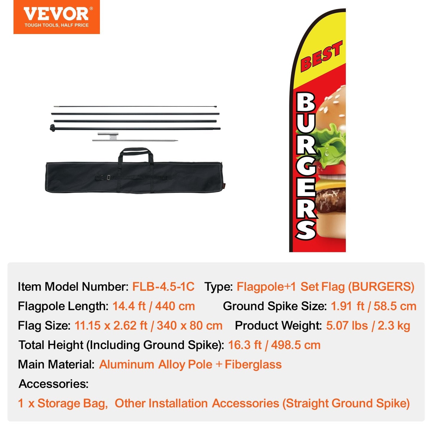 Burger Restaurant Advertising Feather Flag Kit with 4.9 Meter Poles, Easy Setup
