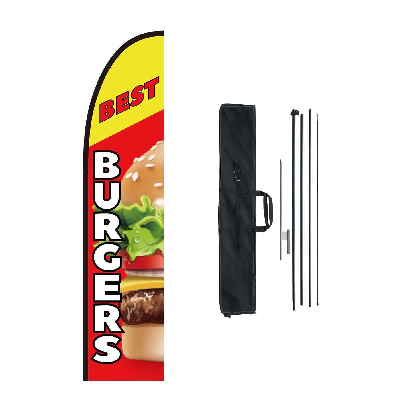 Burger Restaurant Advertising Feather Flag Kit with 4.9 Meter Poles, Easy Setup
