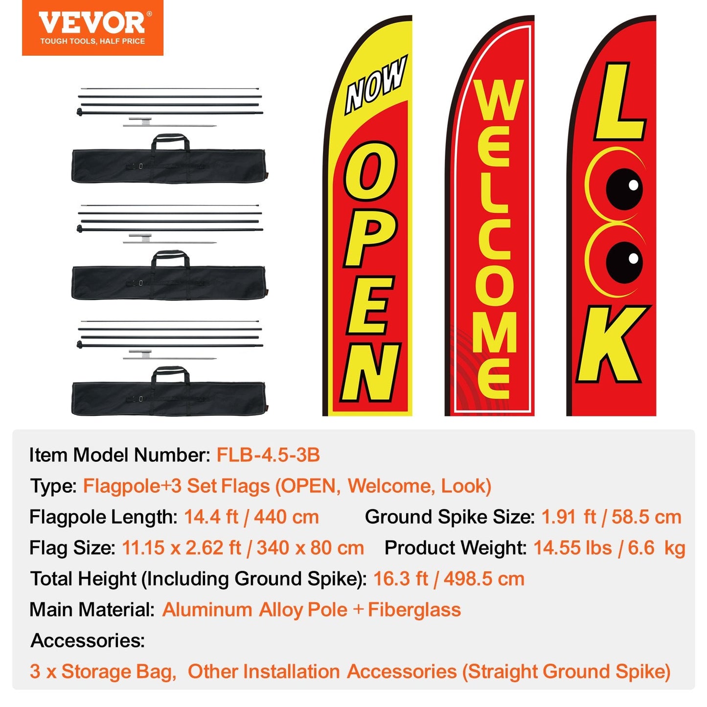 Business Advertising Feather Flag Set - 3 Designs, 16.3m Tall, 6.6kg