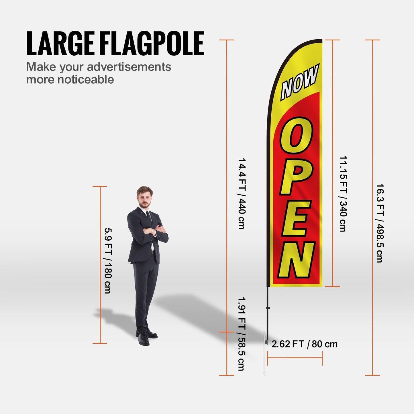Durable Business Advertising Open Flag Set with 4.4m Pole and Easy Setup