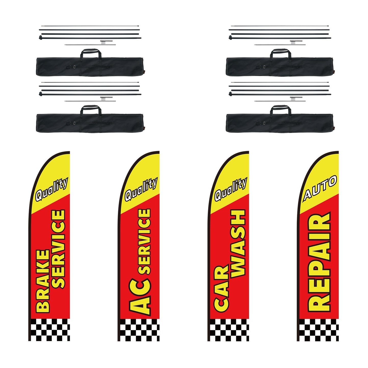 Auto Repair Advertising Feather Flag Kit with Poles, 4 Sets, 4.98 Meters Tall