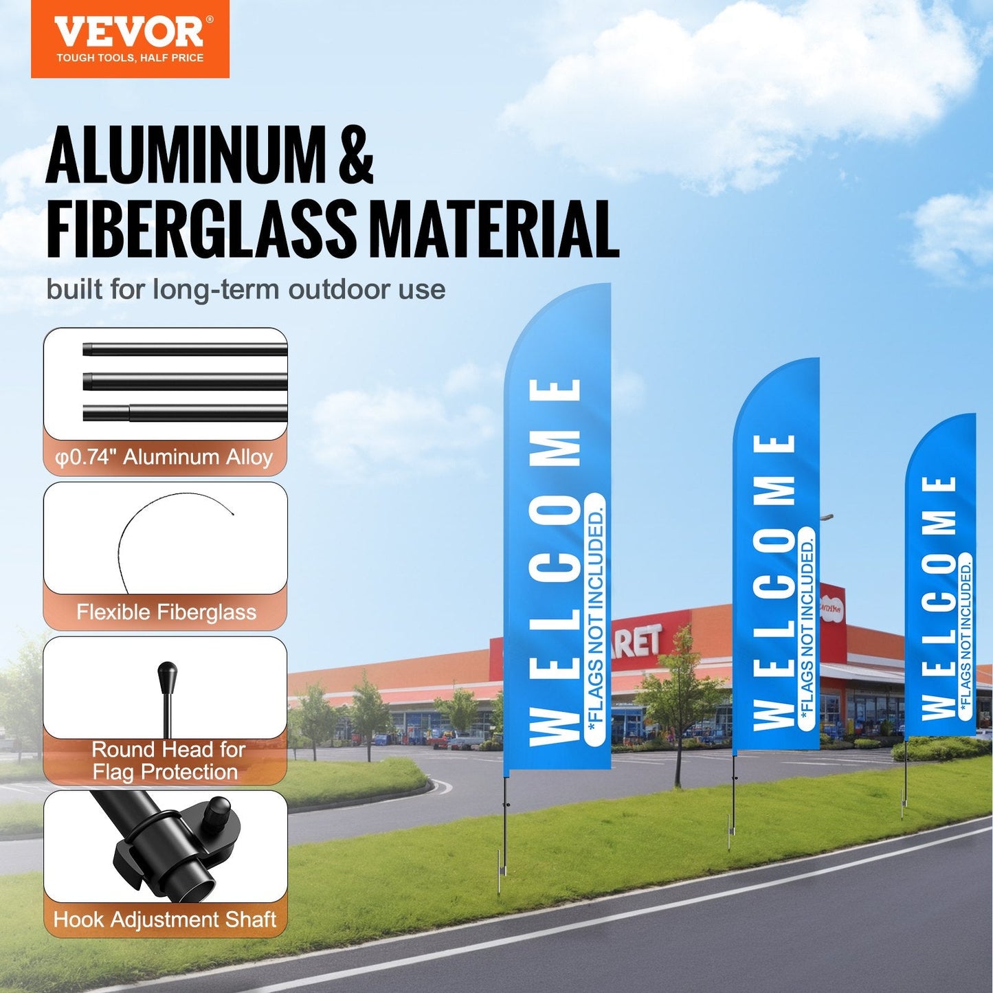 Dual Pack Feather Flag Pole Kit - 4.98m Height with Ground Stakes and Storage Bag