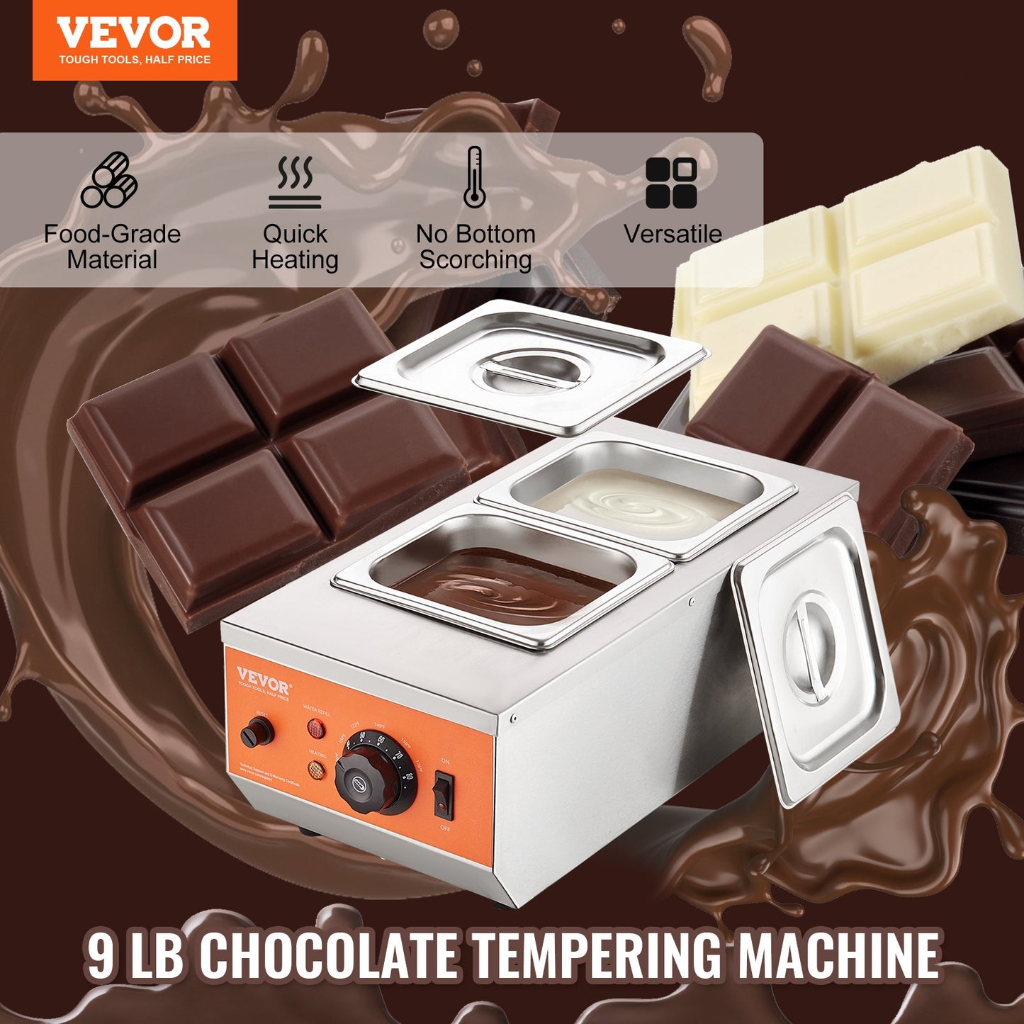 VEVOR Chocolate Tempering Machine, 2 Tanks Chocolate Melting Pot with TEMP Control