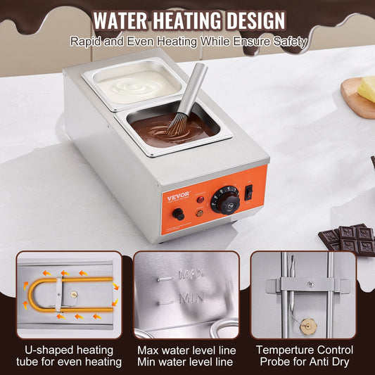Dual-Tank Chocolate Melting Pot with Temperature Control, 1.5L Capacity, 800W