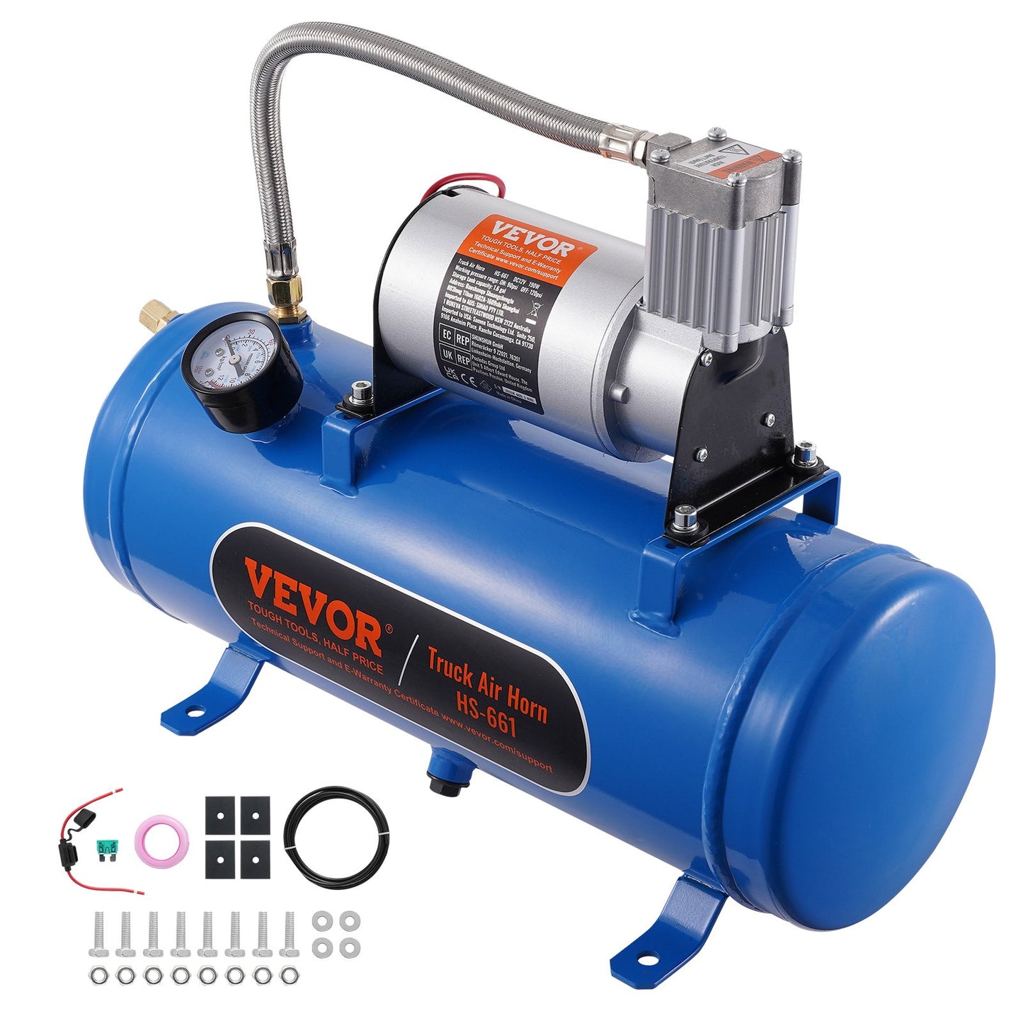 VEVOR 12V Air Compressor with Tank 1.6 Gallon/6 L, Train Horn Air Compressor, 120