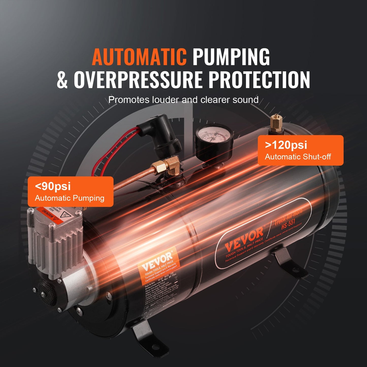 VEVOR 12V Air Compressor with Tank 0.8 Gallon/3 L, Train Horn Air Compressor, 120