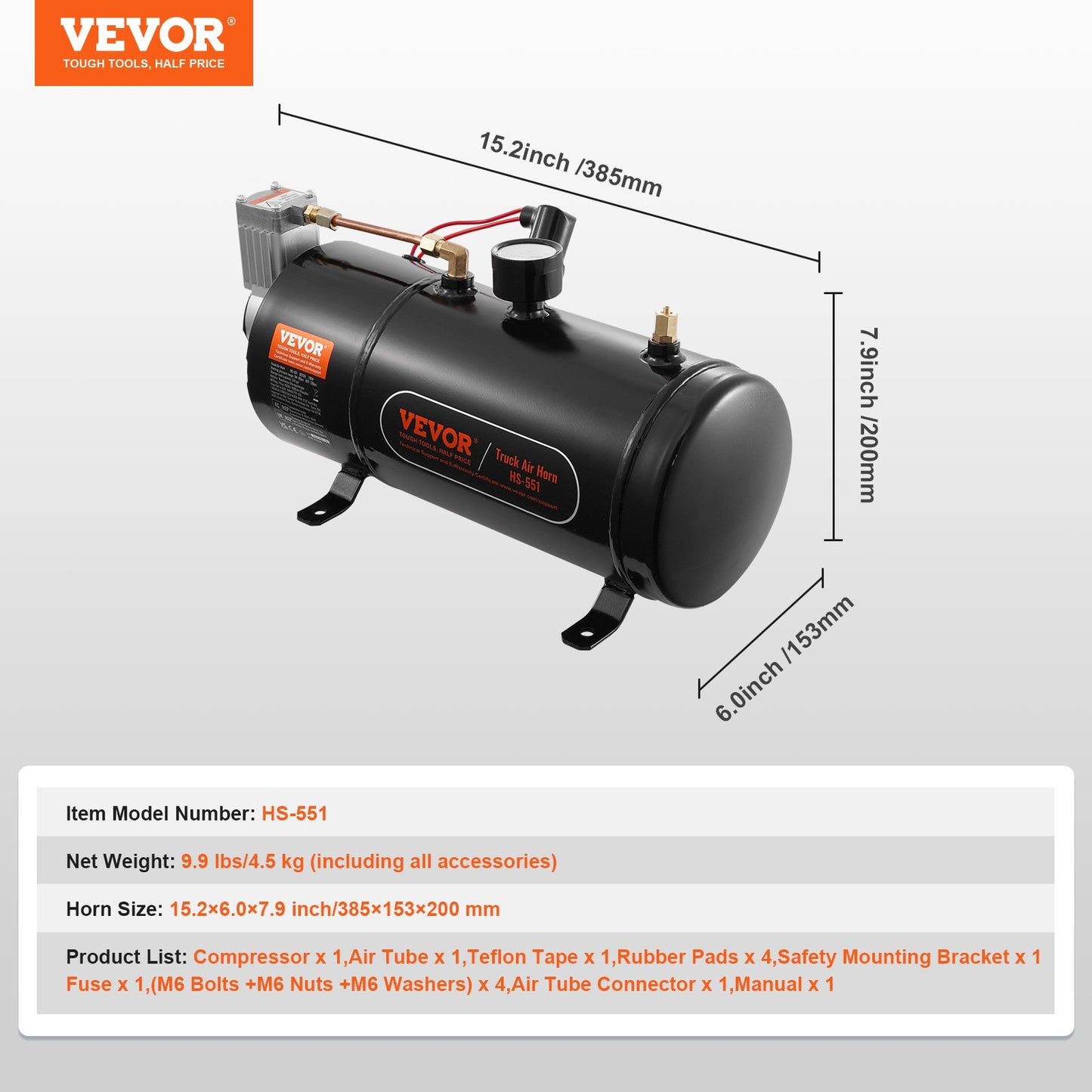 VEVOR 12V Air Compressor with Tank 0.8 Gallon/3 L, Train Horn Air Compressor, 120