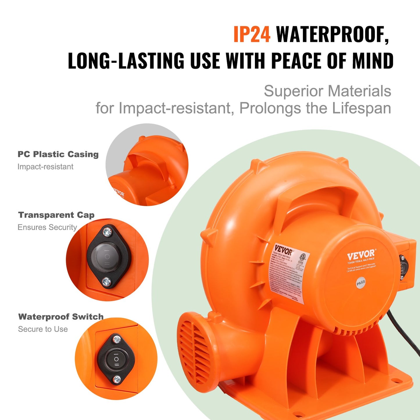 VEVOR Inflatable Bounce House Blower 1 & 1.2 HP 900W Commercial Air Pump Fan