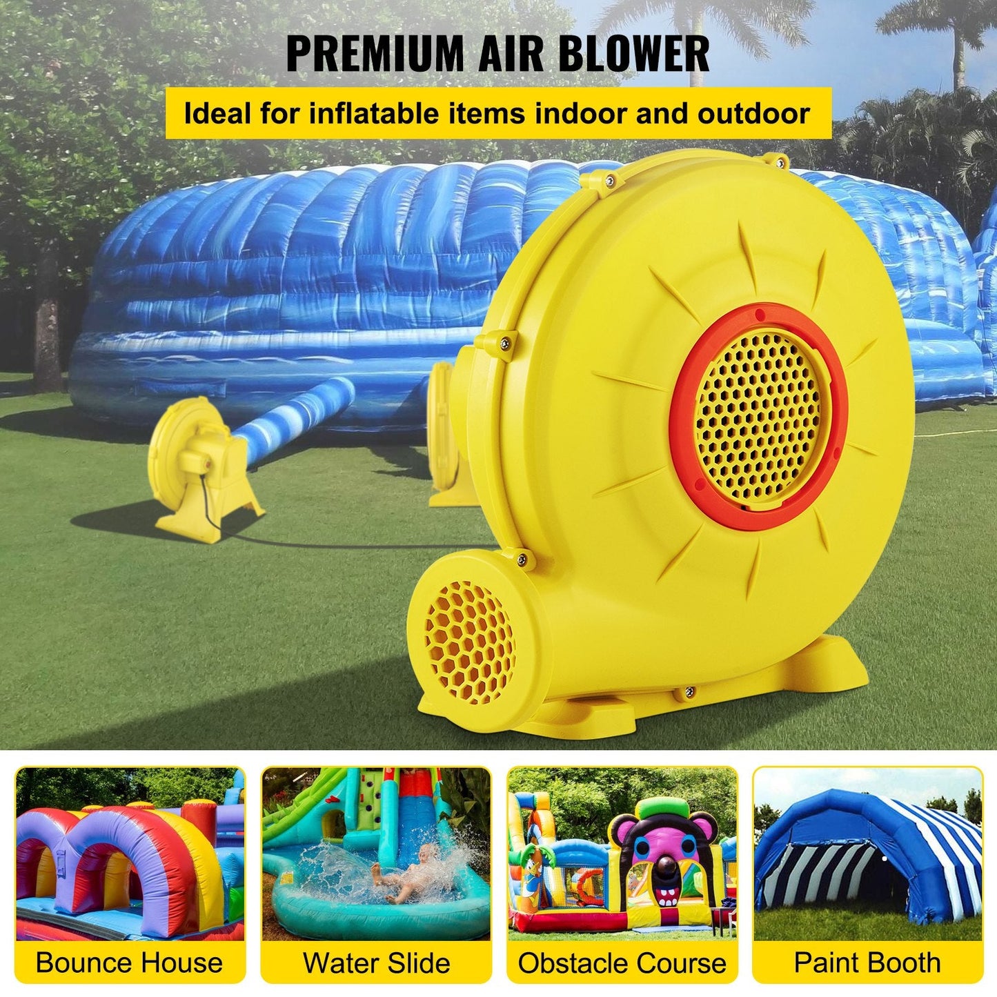 Inflatable Bounce House Air Blower Pump 450W, 0.6HP, 450 m³/h, Yellow