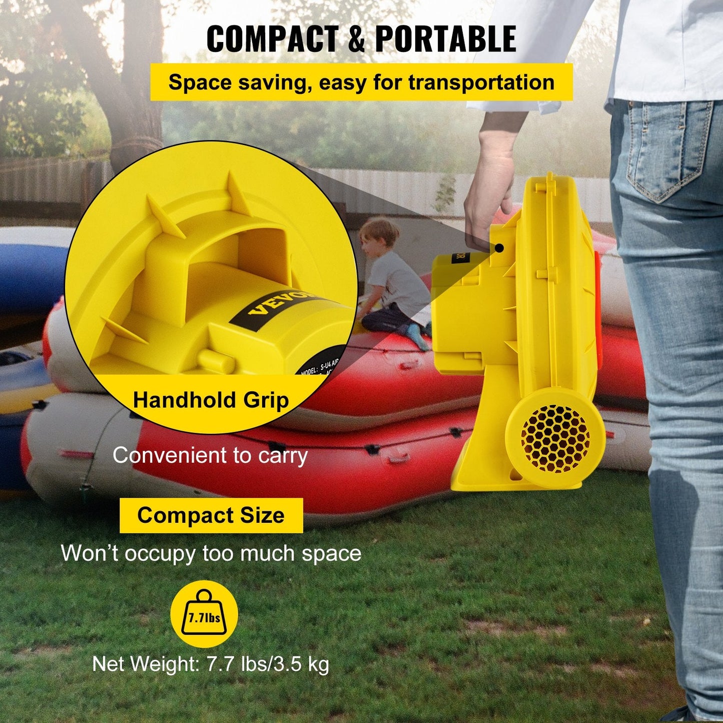 Inflatable Bounce House Air Blower Pump 450W, 0.6HP, 450 m³/h, Yellow