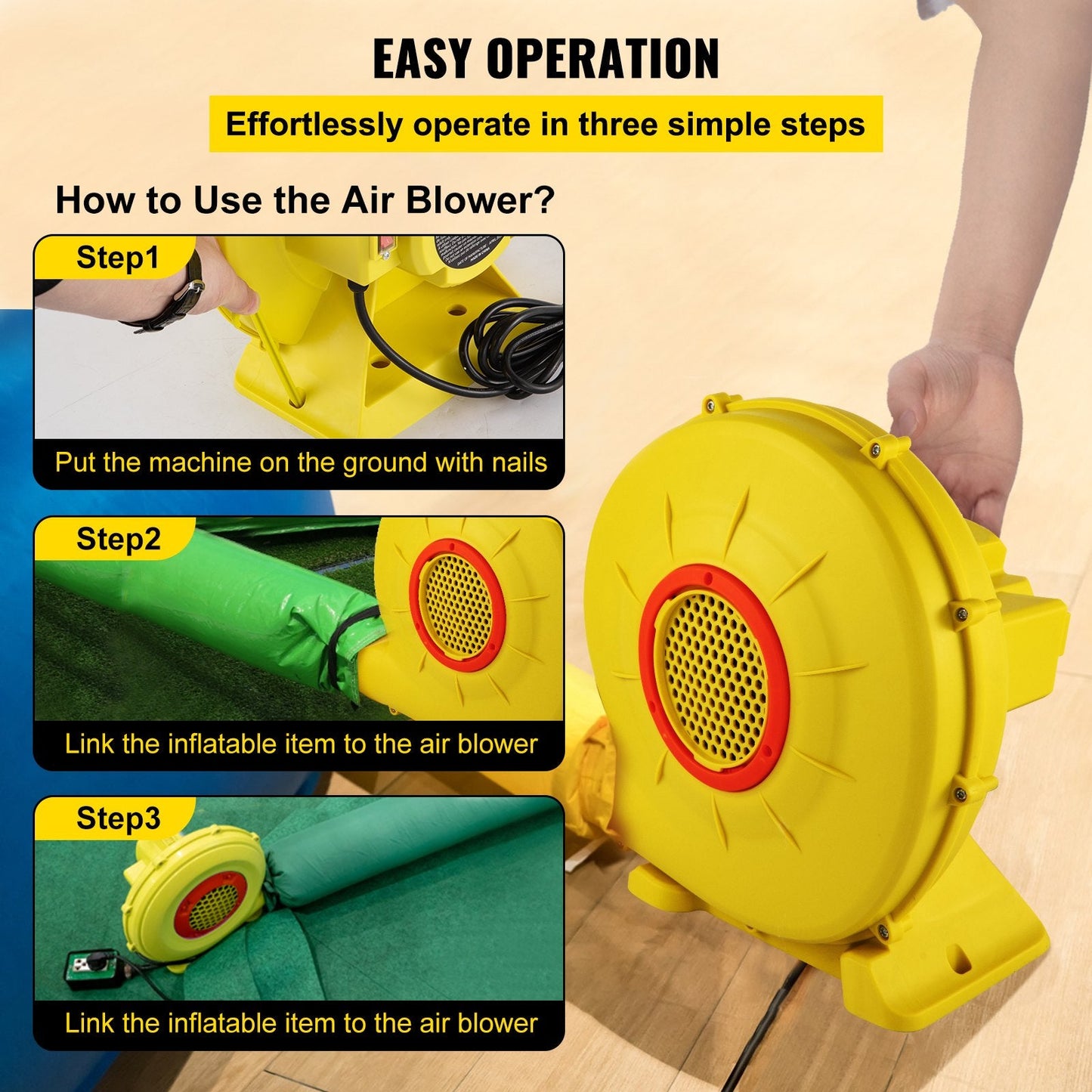 Inflatable Bounce House Air Blower Pump 450W, 0.6HP, 450 m³/h, Yellow