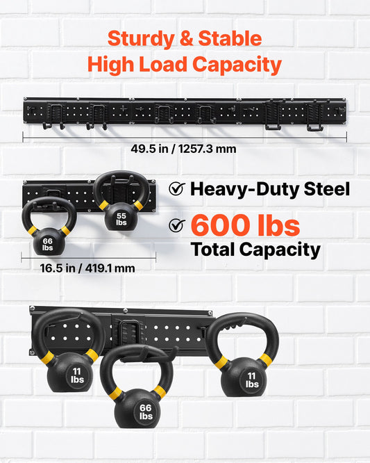 Garage Tool Organizer 1257.3 mm 272 kg Wall Mount Garden Tool Rack, Heavy Duty Garage Hanging Storage Rack Organization with 3 Rails and 12 Adjustable Hooks, for Yard Tools, Shovel, Rake, Shed