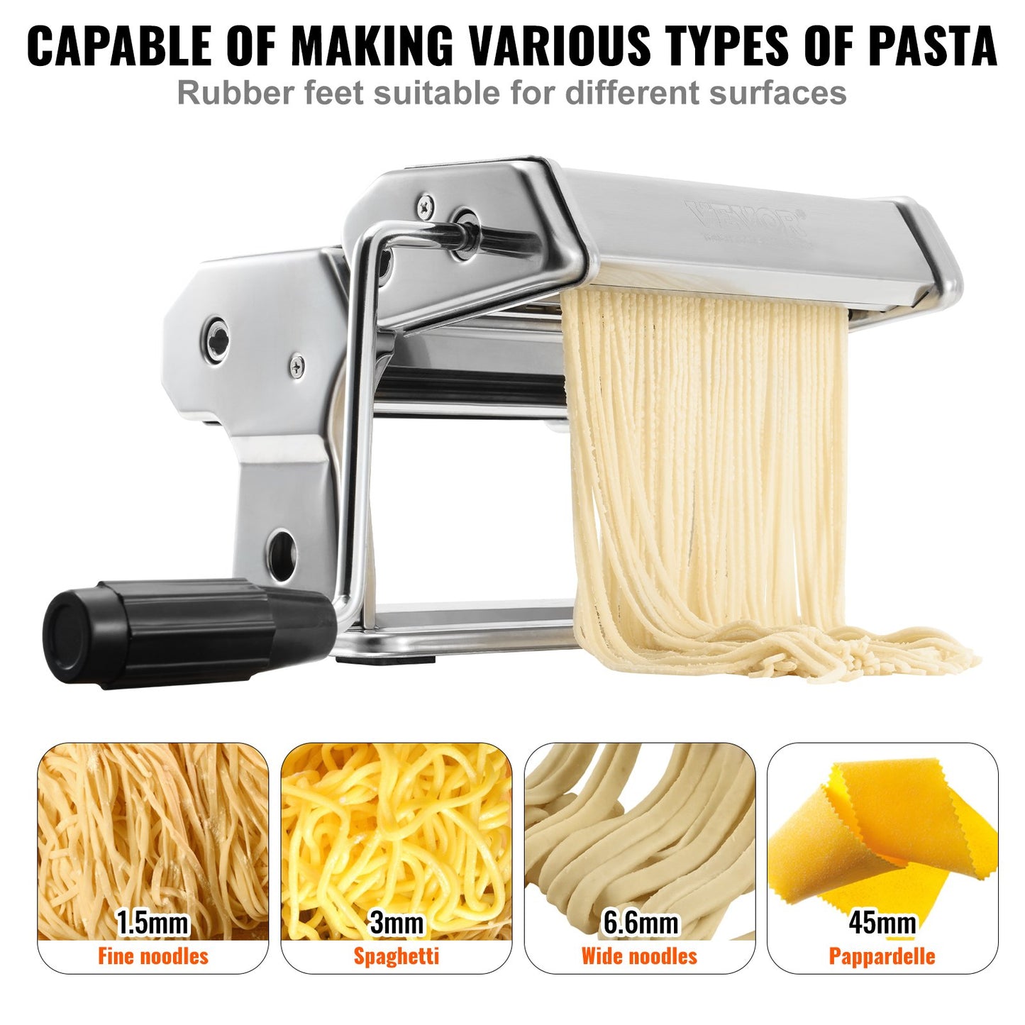 VEVOR Pasta Maker Machine, 9 Adjustable Thickness Settings Noodles Maker, Stainless