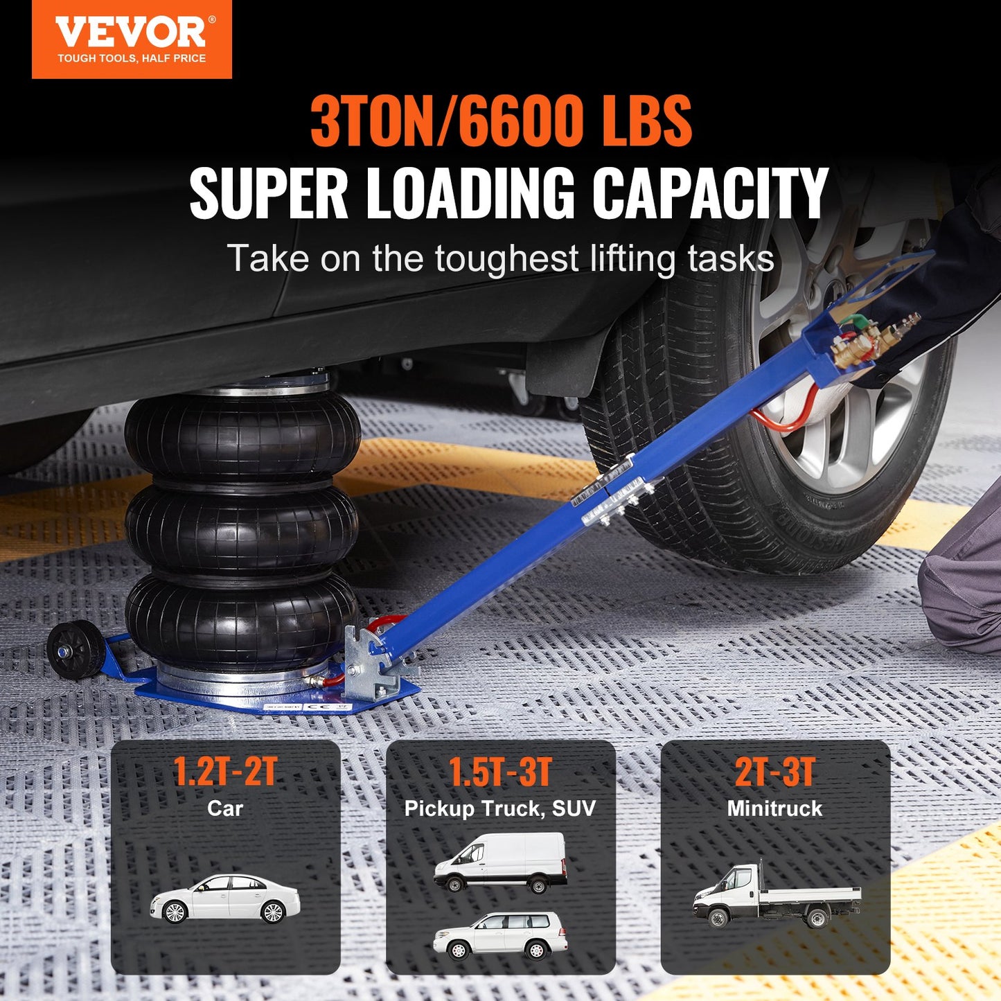 VEVOR Air Jack, 3 Ton/6600 lbs Triple Bag Air Jack, Airbag Jack with Six Steel Pipes,