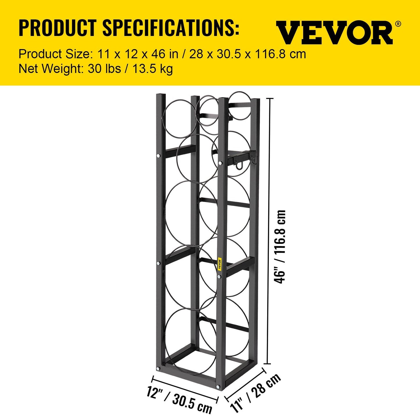 Refrigerant Cylinder Rack with 3 Large and 3 Small Bottle Holders, Carbon Steel