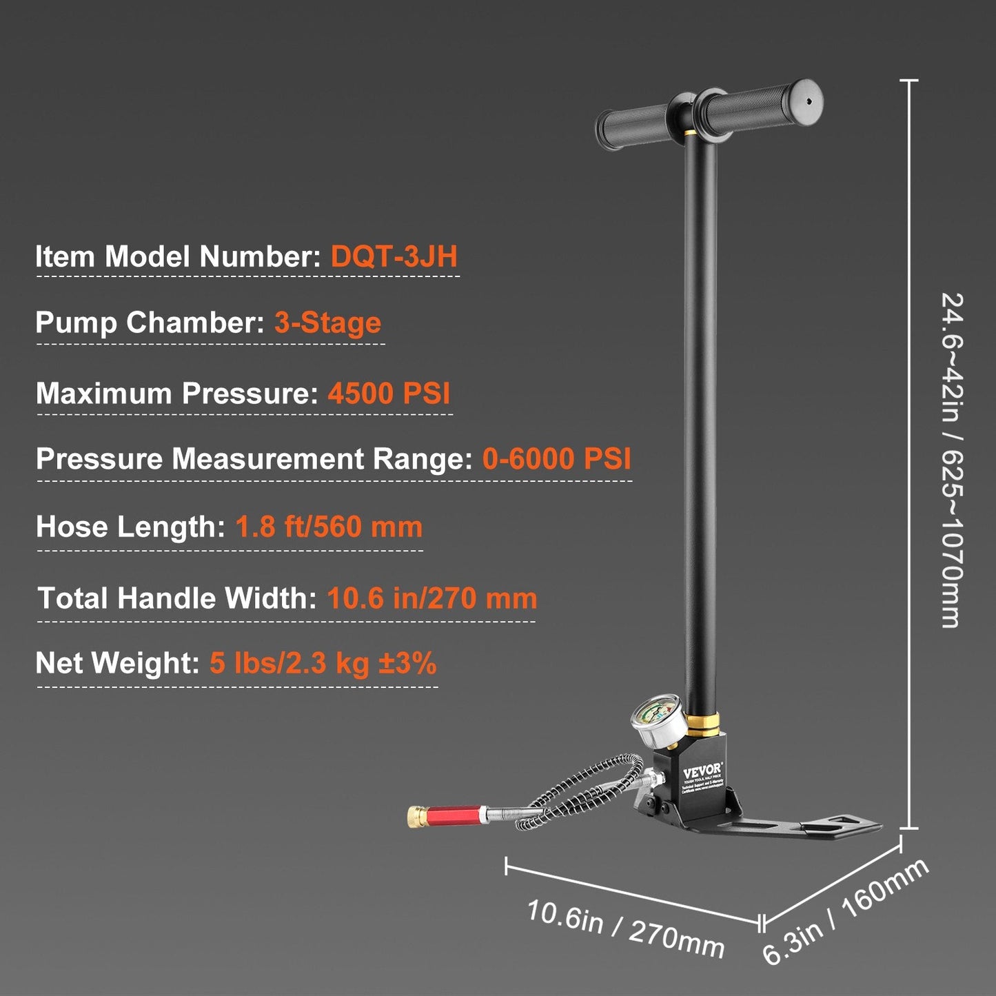 High-Pressure PCP Hand Pump, 3-Stage, 30 Mpa, 4500 PSI for Airguns & Paintball