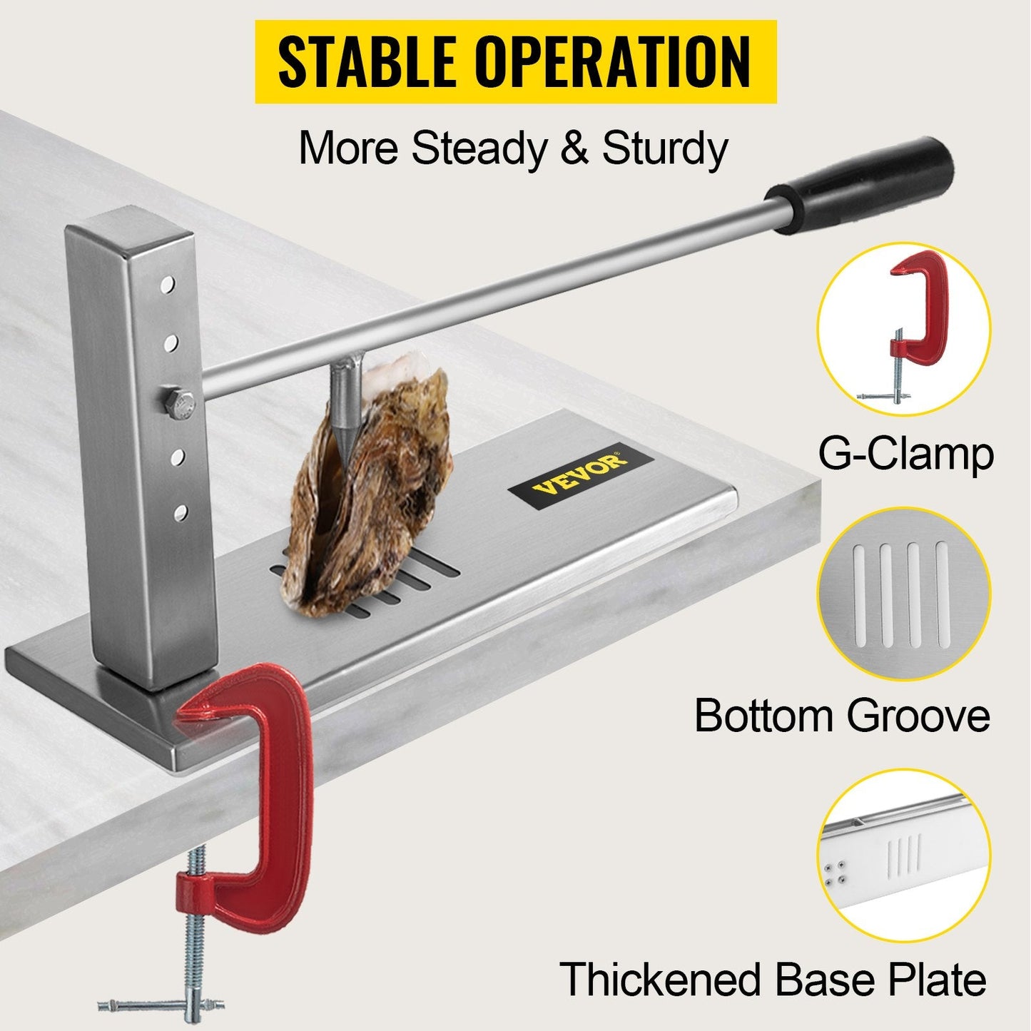 Stainless Steel Oyster & Clam Shucker with G-Clip for Easy Operation