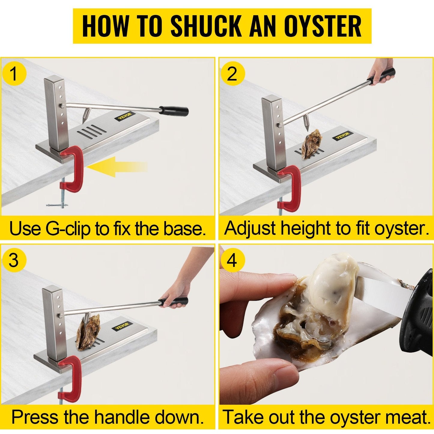 Stainless Steel Oyster & Clam Shucker with G-Clip for Easy Operation
