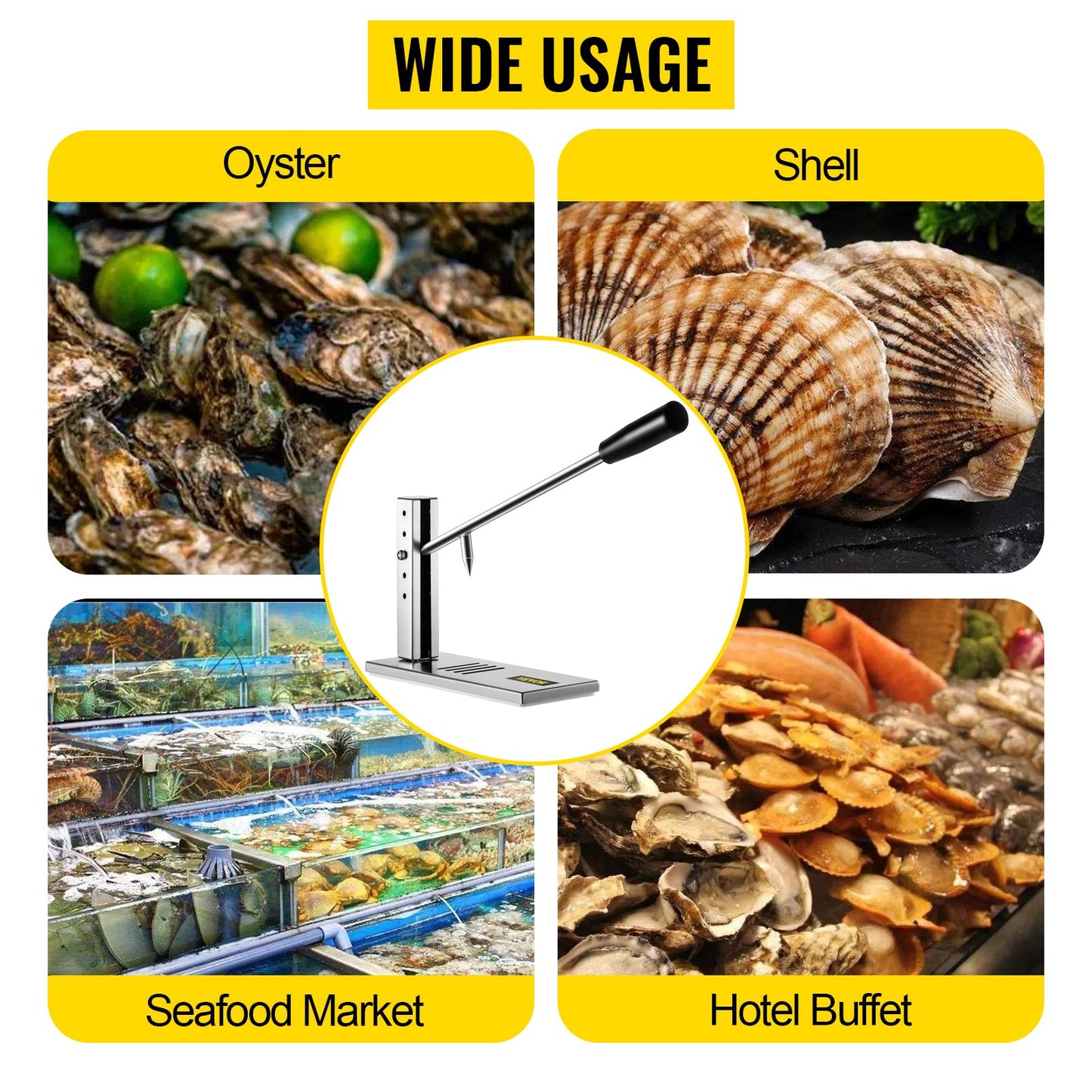 VEVOR Stainless Steel Oyster Shucker Tool Set, Clam Opener Machine with G-Clip for