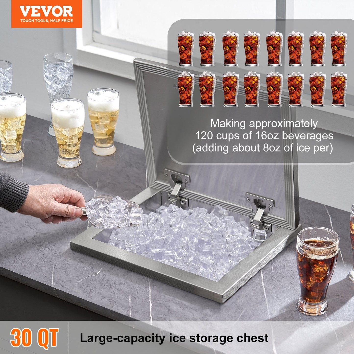 Stainless Steel Ice Bin 14x12x18cm for Outdoor Kitchens - 28.5L Capacity