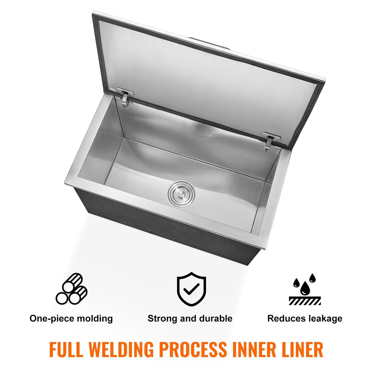 Stainless Steel Embedded Ice Chest with Hinged Cover, 78L Capacity, 0.6m x 0.5m