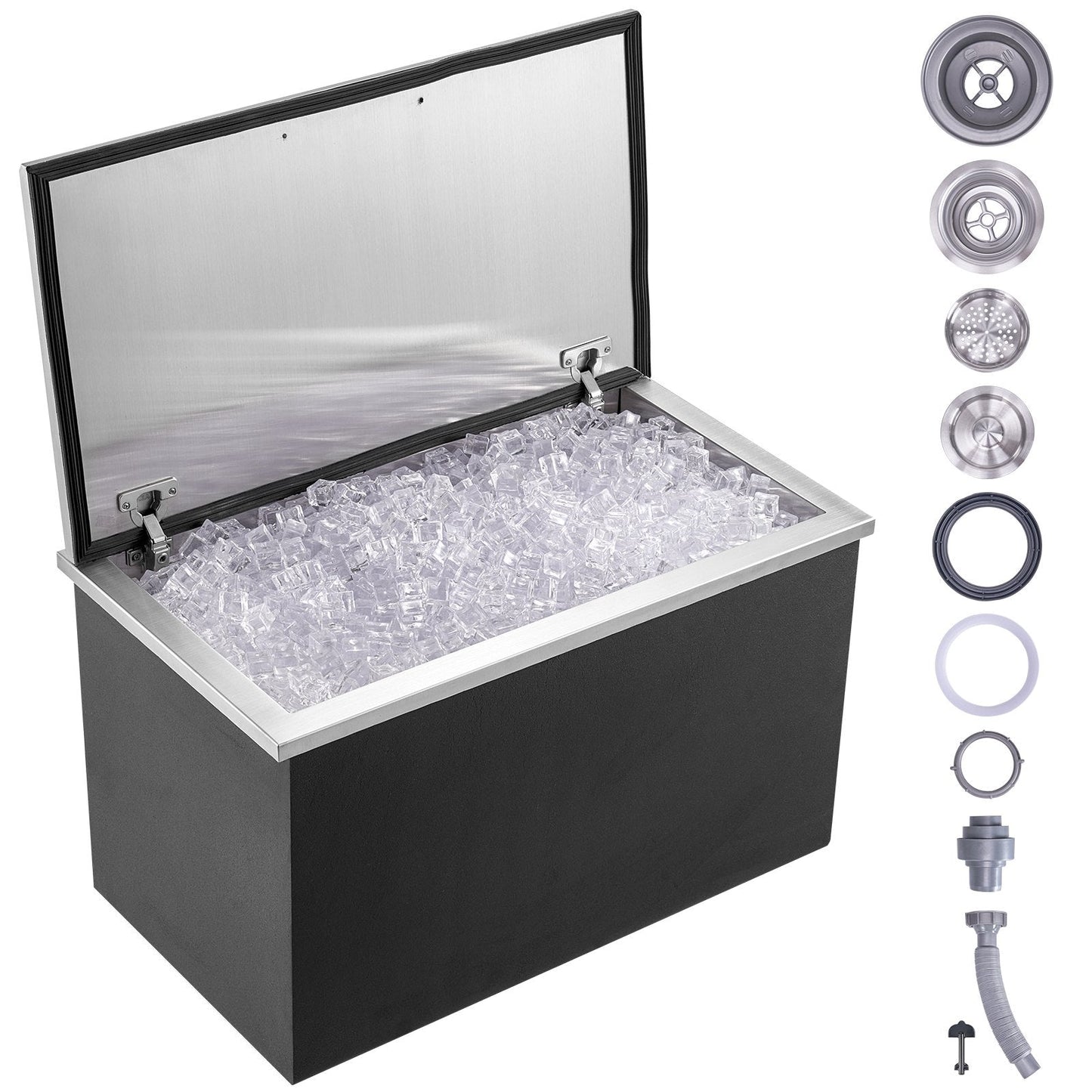 Stainless Steel Embedded Ice Chest with Hinged Cover, 78L Capacity, 0.6m x 0.5m