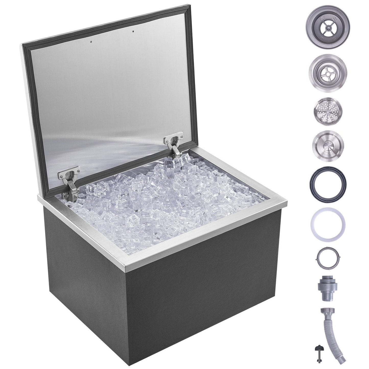 Stainless Steel Drop-in Ice Chest with Hinged Lid, 44L Capacity for Outdoor Use