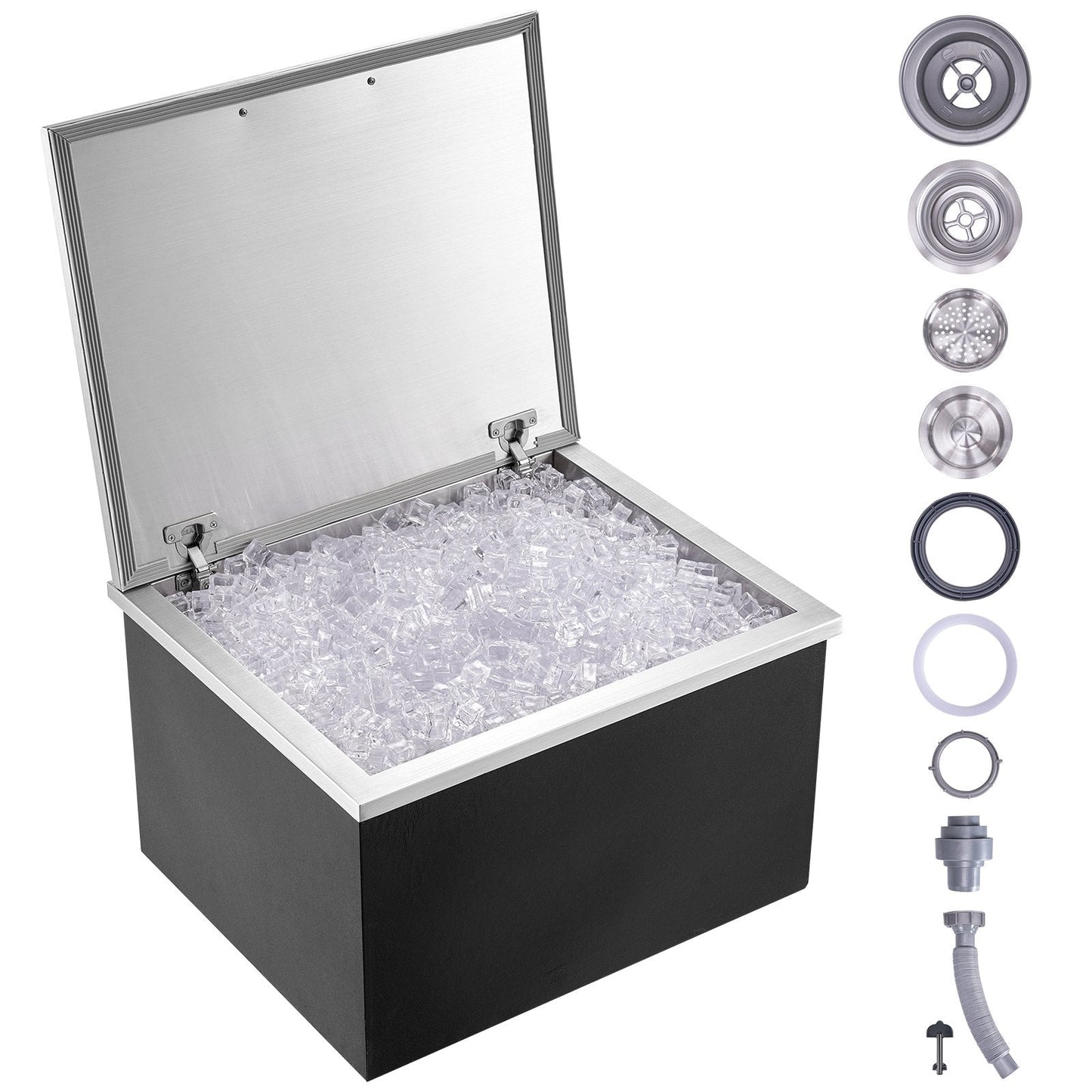 Stainless Steel Drop-In Ice Chest with Hinged Cover, 82.6L Capacity