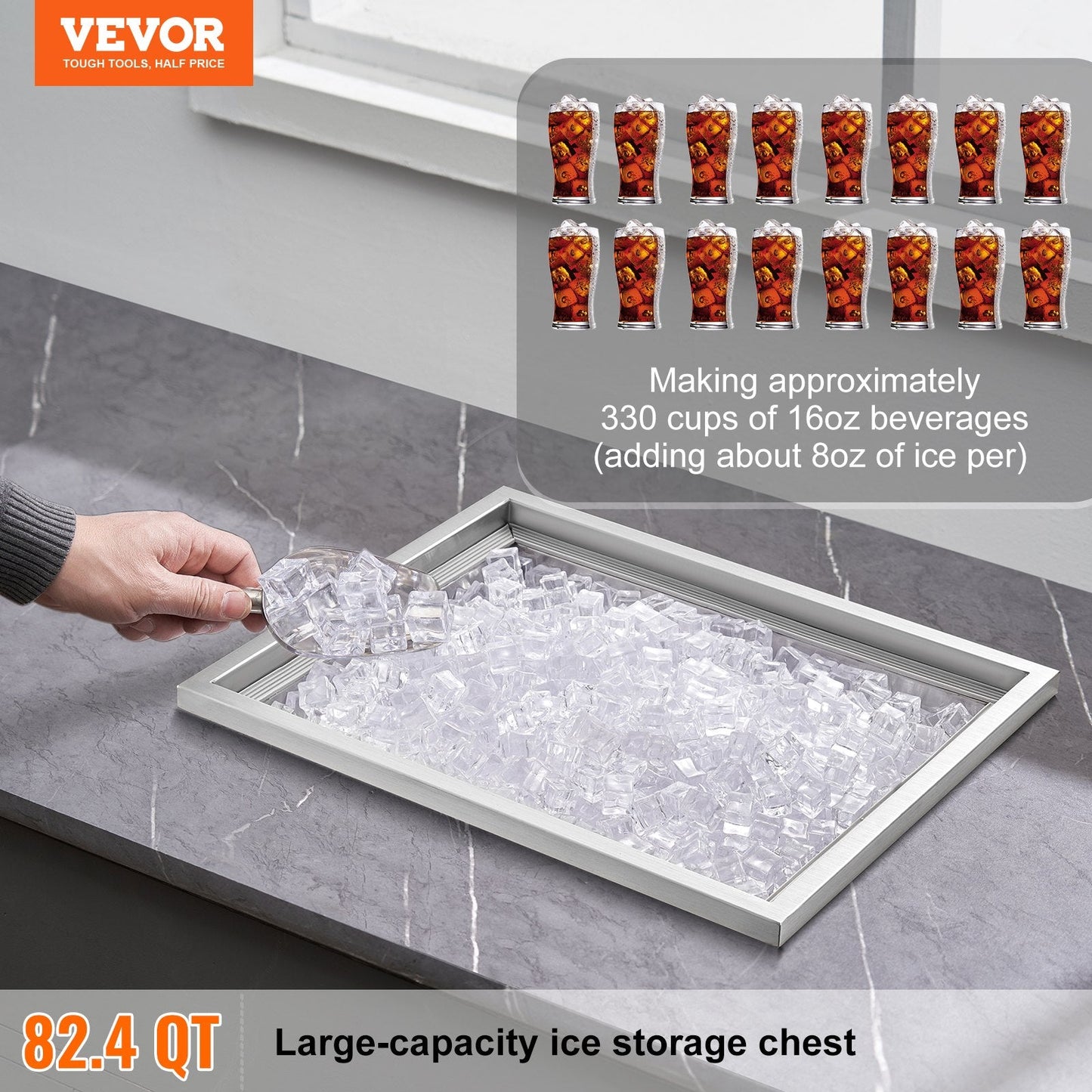Stainless Steel 0.53m x 0.43m x 0.46m Ice Chest with Drain for Outdoor Kitchens