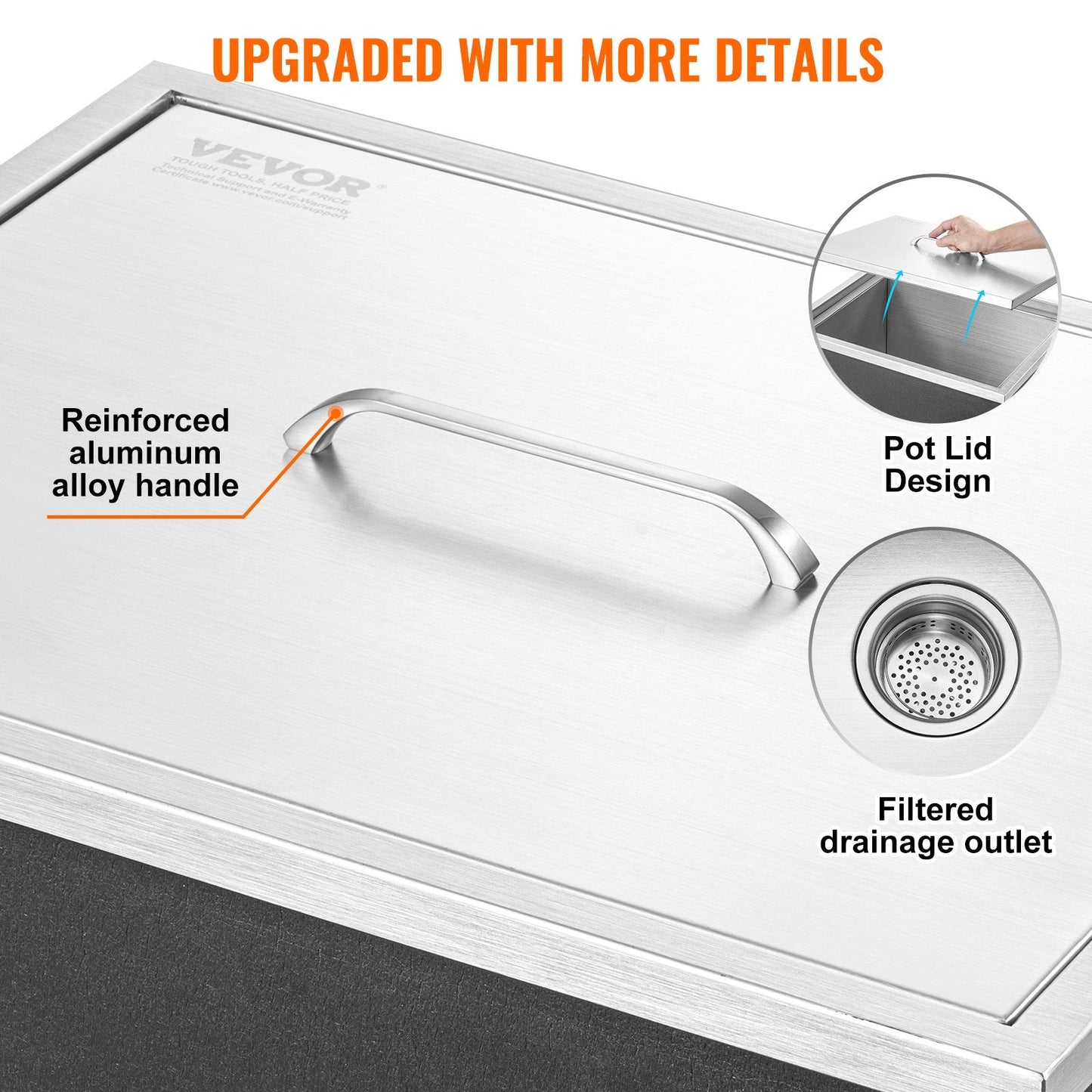 Stainless Steel 0.53m x 0.43m x 0.46m Ice Chest with Drain for Outdoor Kitchens
