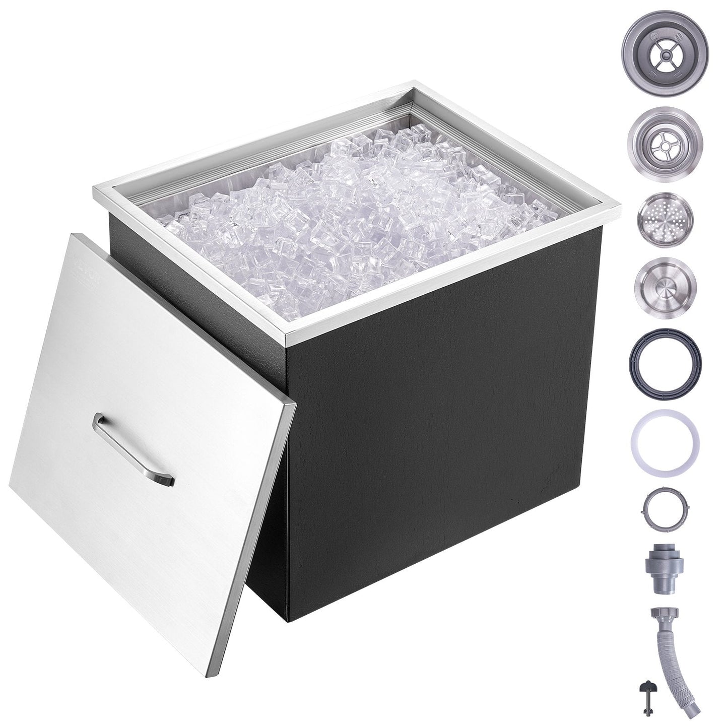 Stainless Steel 0.53m x 0.43m x 0.46m Ice Chest with Drain for Outdoor Kitchens