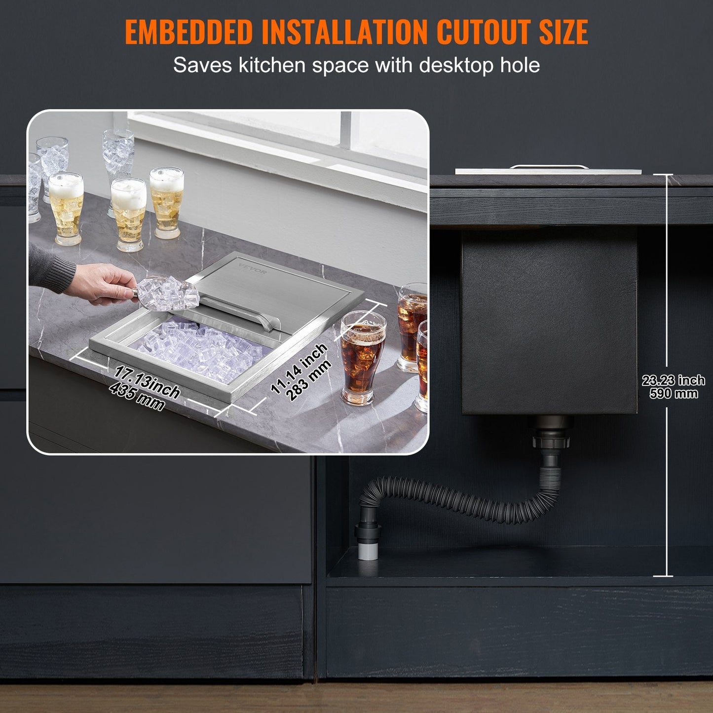 Stainless Steel Ice Chest with Sliding Cover, 0.46m x 0.3m x 0.37m, 26.7L Capacity