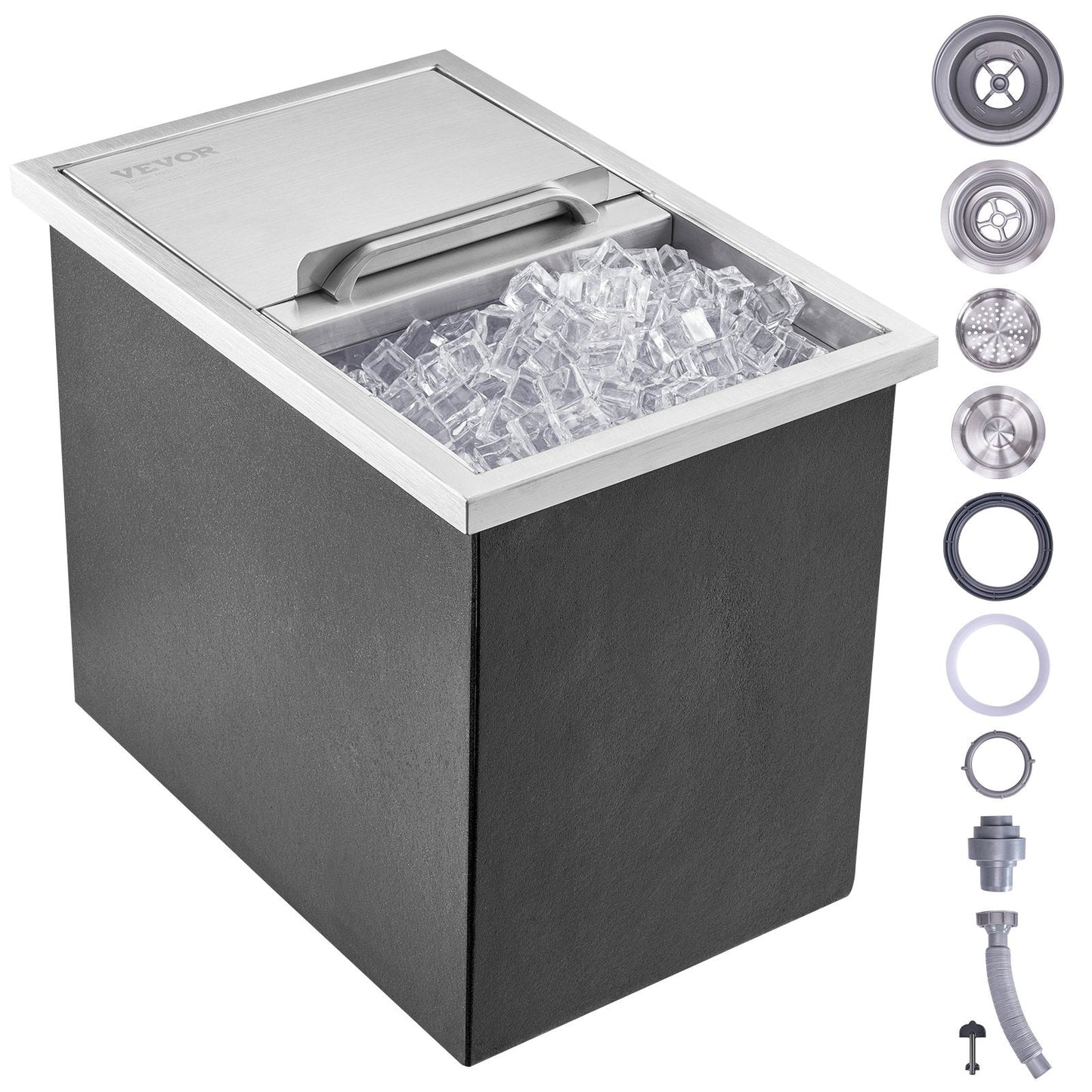 Stainless Steel Ice Chest with Sliding Cover, 0.46m x 0.3m x 0.37m, 26.7L Capacity