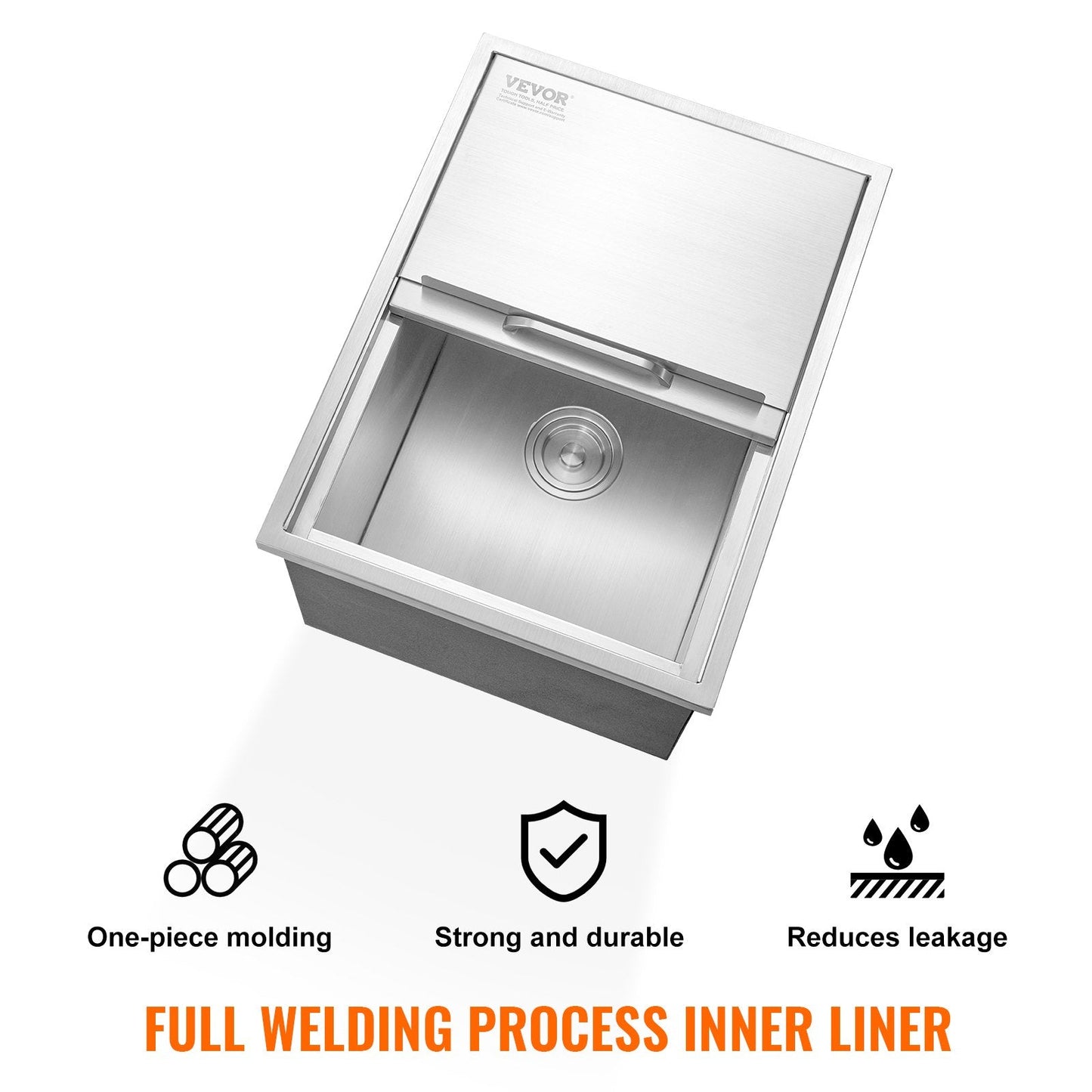 Stainless Steel 0.6m x 0.45m Drop-In Ice Chest with Sliding Cover, 55L Capacity