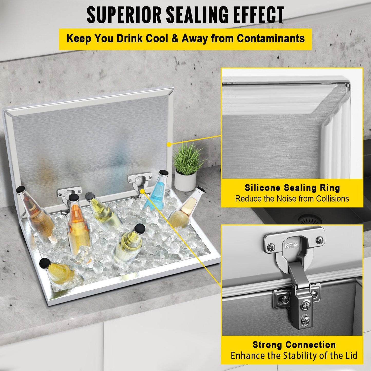 Stainless Steel Drop-In Ice Chest with Hinged Lid, 0.84 m, 22.7 kg Capacity