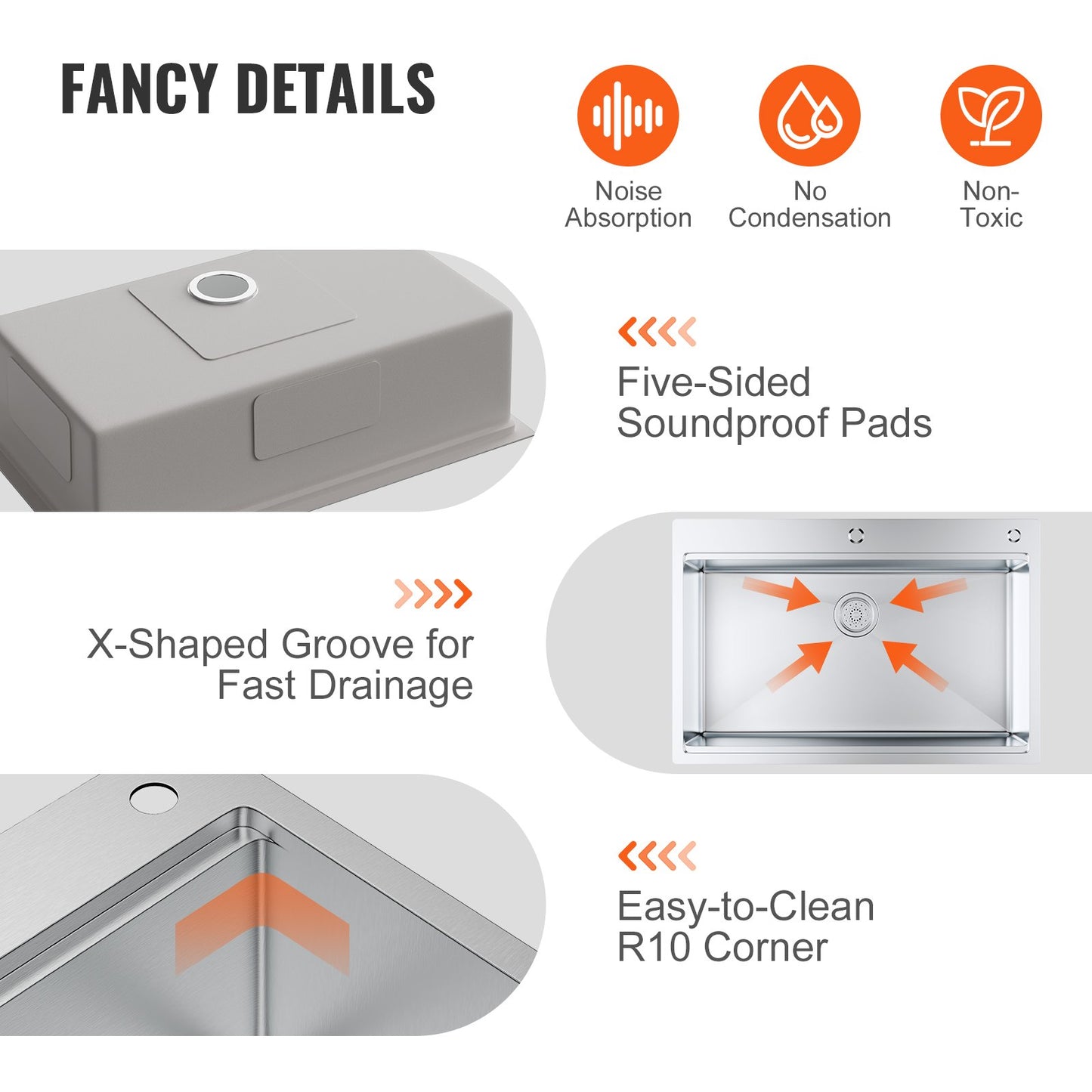 VEVOR Kitchen Sink, 304 Stainless Steel Drop-In Sinks, Top Mount Single Bowl Basin