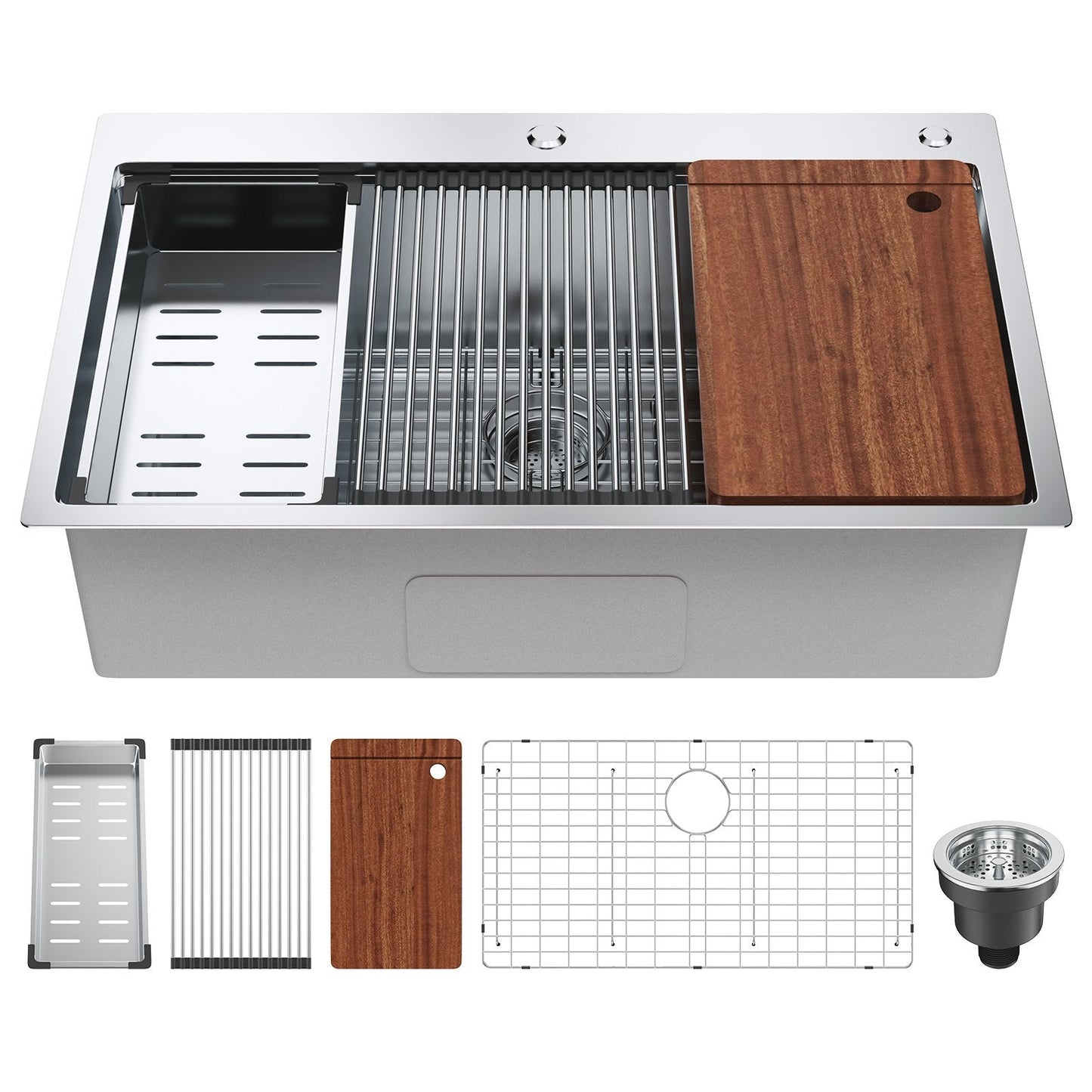 Stainless Steel Top Mount Kitchen Sink, Single Bowl with Ledge, 0.84m