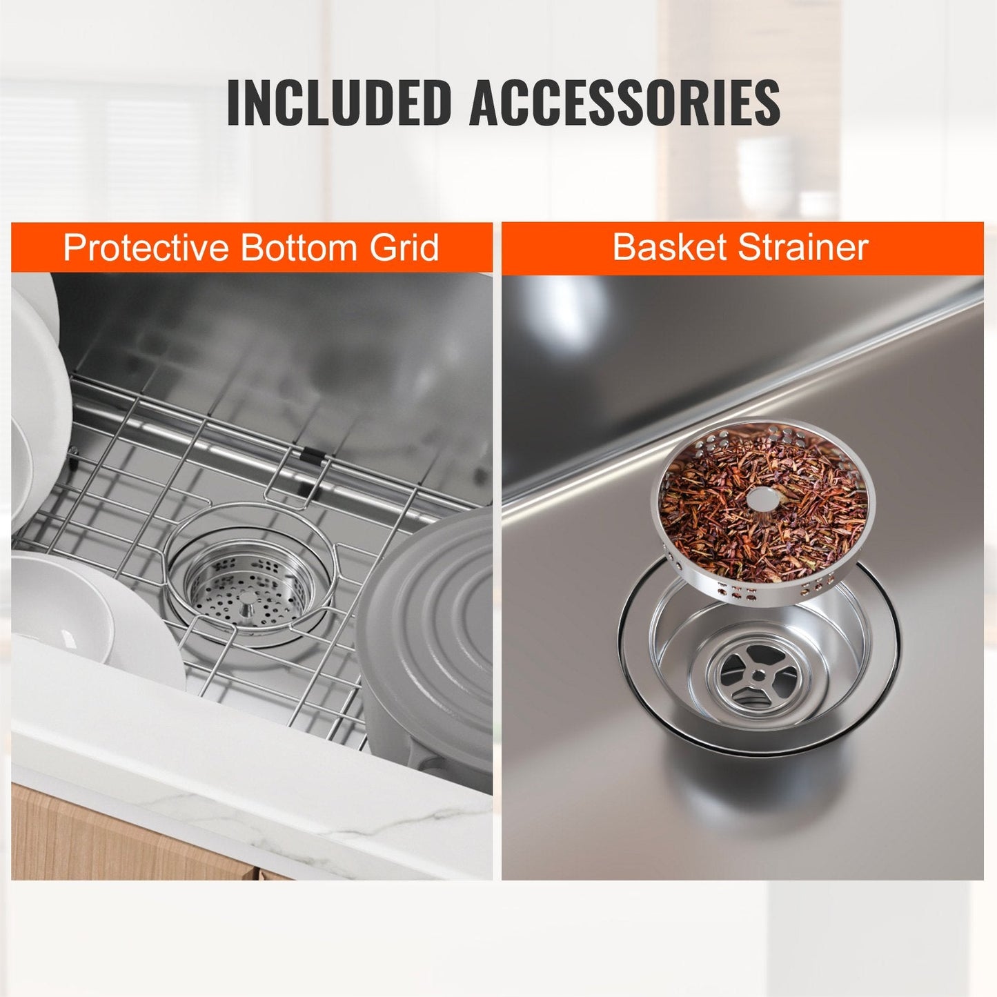 Stainless Steel Undermount Kitchen Sink with Accessories, 0.8m x 0.5m Basin