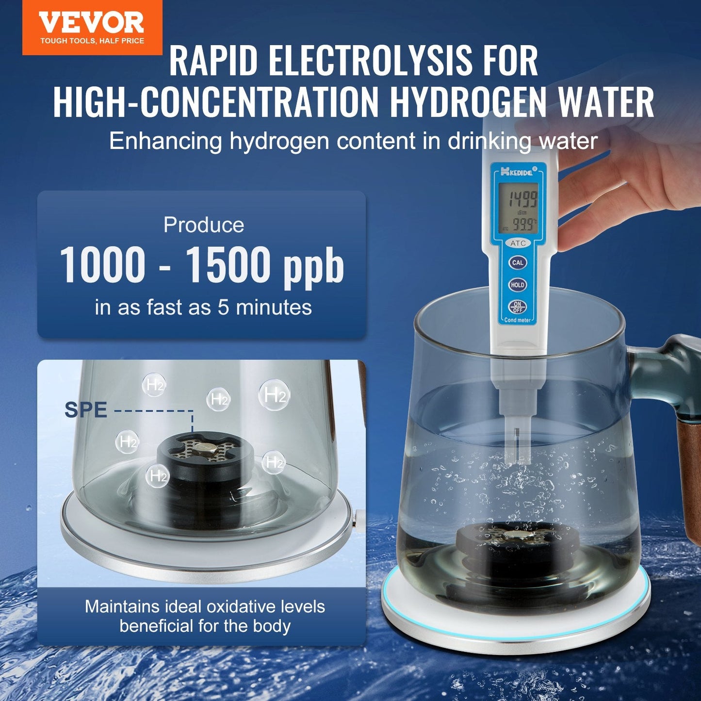 Portable Hydrogen Water Generator with Wireless Charging, 400 ml Glass Cup
