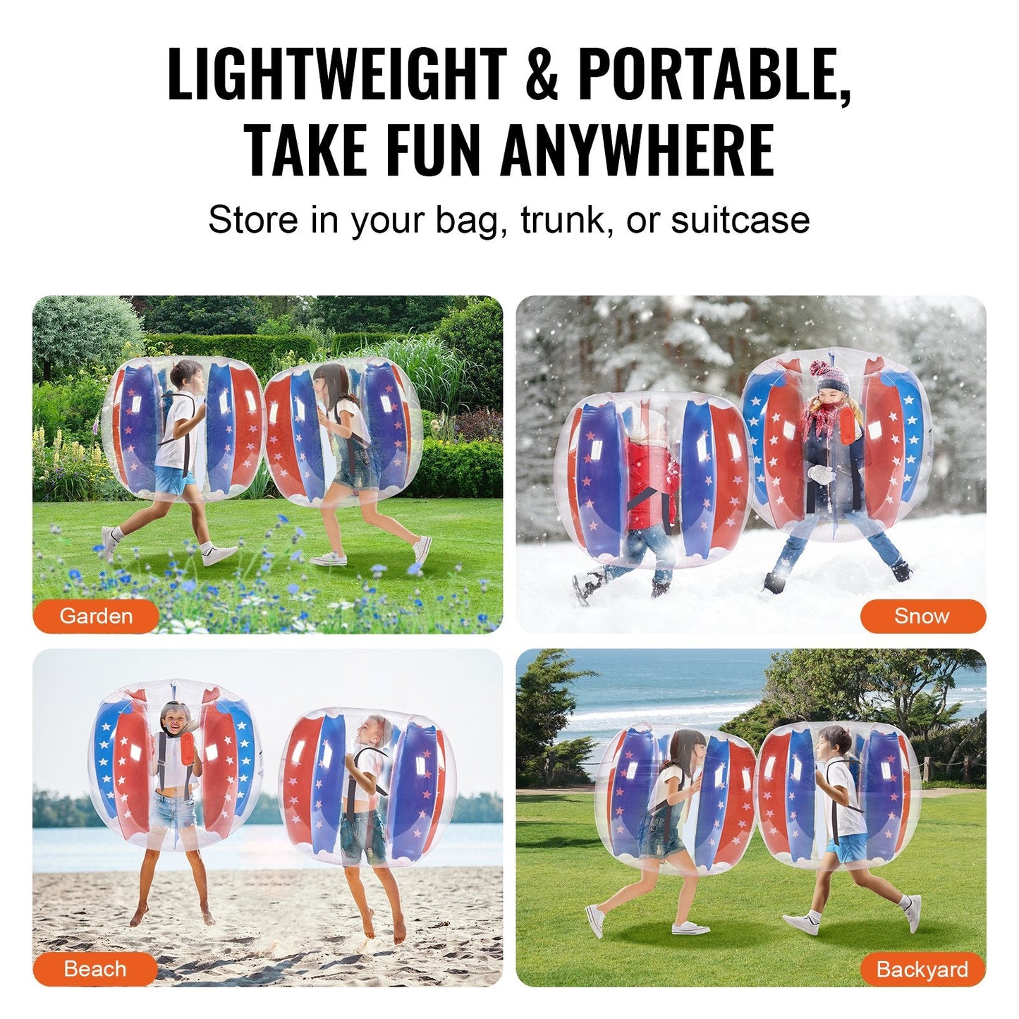 Inflatable 1.2M Sumo Zorb Balls for Kids & Teens, 2-Pack Bumper Bubble Toys