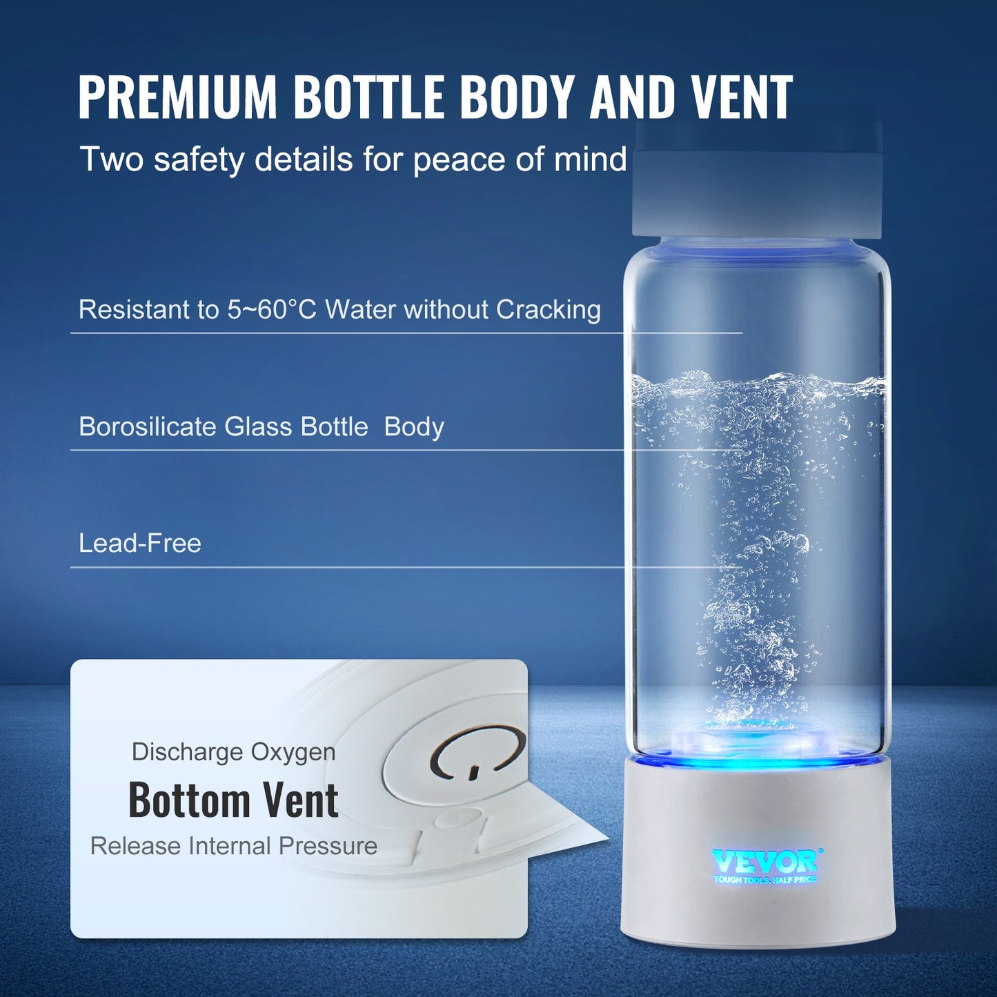 VEVOR Hydrogen Water Bottle Generator, 380 ml / 13.4 oz Capacity Portable Hydrogen