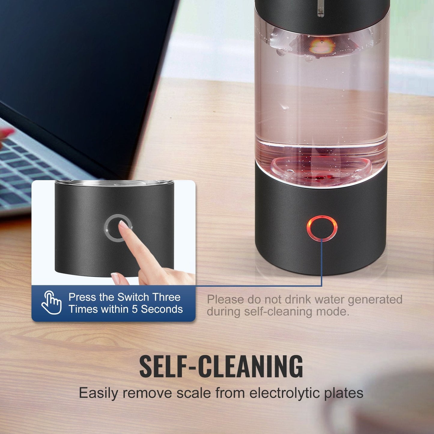 Portable 0.23L Hydrogen Water Maker with Nasal Inhalation & Self-Cleaning