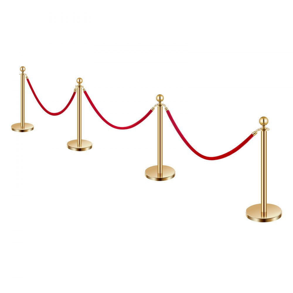 VEVOR 4 Pcs Gold Stanchion Post 3 Red Velvet Ropes Sand Injection Hollow Base