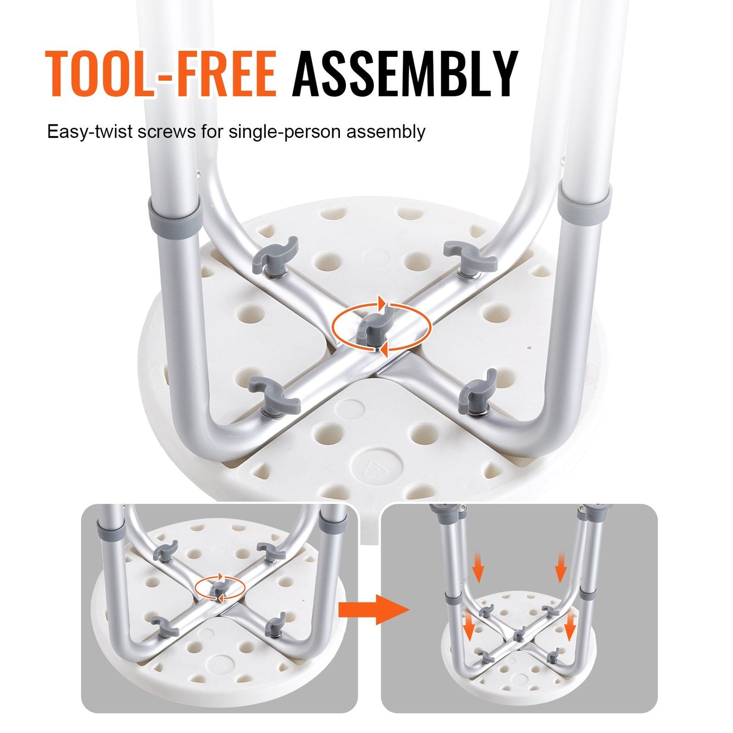 Adjustable Shower Stool for Elderly, 136 kg Capacity, Non-Slip Bath Seat