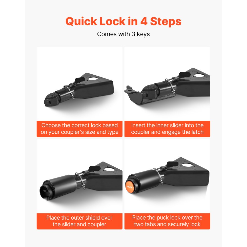 Trailer Coupler Lock Fits 50.6 & 58.6 mm Couplers Heavy Duty Hitch Lock