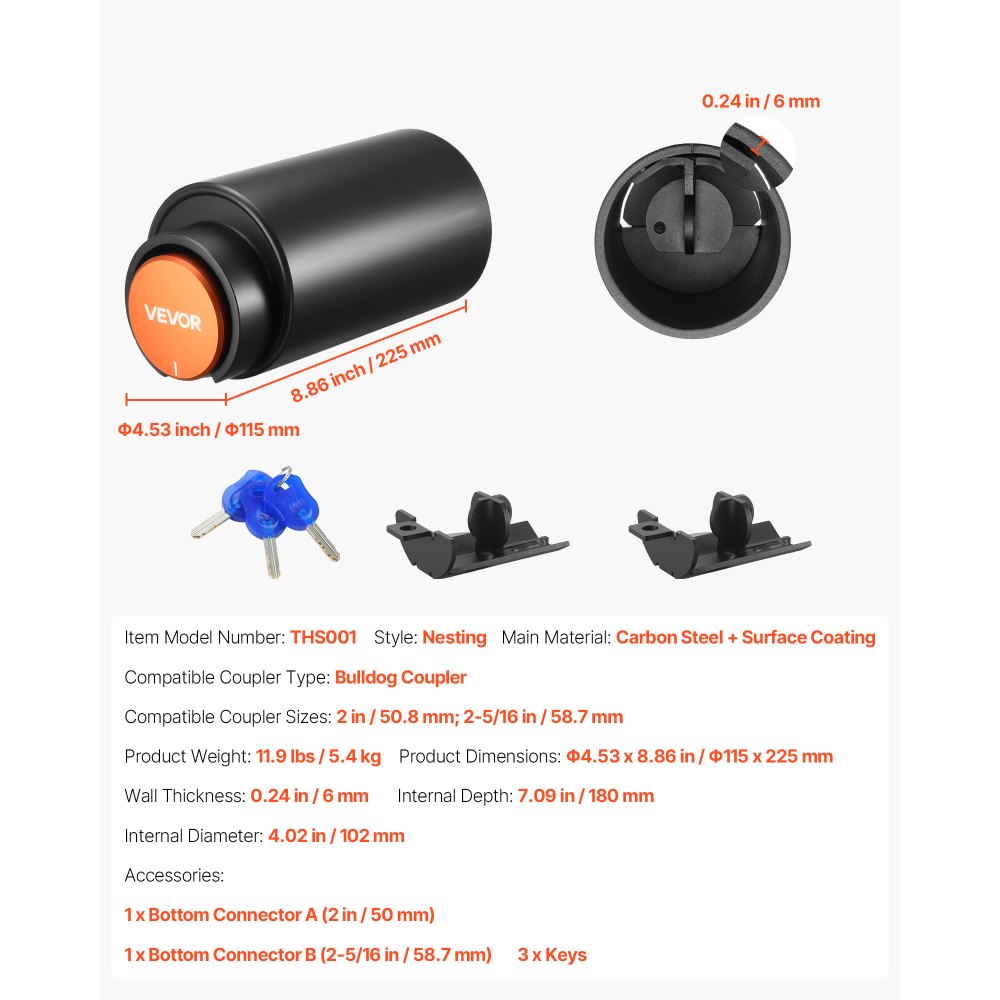 Trailer Coupler Lock Fits 50.6 & 58.6 mm Couplers Heavy Duty Hitch Lock